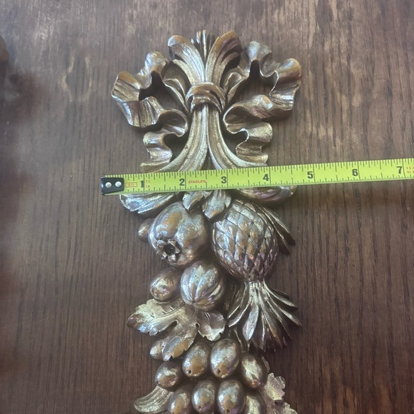 2 Vintage Hollywood Regency Gilded Wall Decor Plaque Syroco Wood Fruits 50's MCM - Picture 8 of 8
